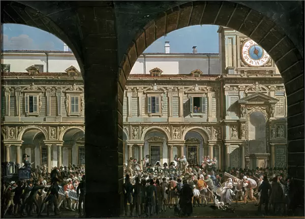 Domenico Pino speaks to the crowd in Mercanti square in Milan, April 21th 1814 (painting