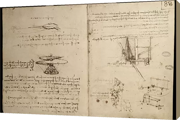 Flying machines, one of the first drawings of a helicopter-like flying machine, c
