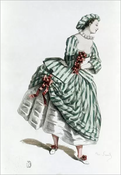 Costume and mask of Columbina in 1855, female character in the commedia dell arte
