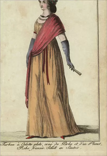 Woman in turban and crossed shawl, 1797 (handcoloured copperplate engraving)
