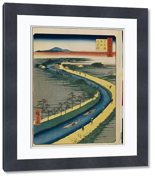 Cent vues celebres d'Edo : Towboats on the Yotsugi dori Canal (One Hundred Famous Views of Edo) - Hiroshige, Utagawa (1797-1858) - 1856-1858 - Colour woodcut - State Hermitage, St. Petersburg