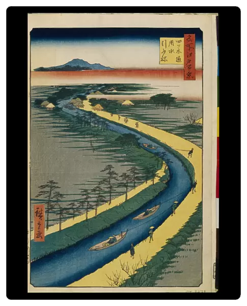 Cent vues celebres d'Edo : Towboats on the Yotsugi dori Canal (One Hundred Famous Views of Edo) - Hiroshige, Utagawa (1797-1858) - 1856-1858 - Colour woodcut - State Hermitage, St. Petersburg