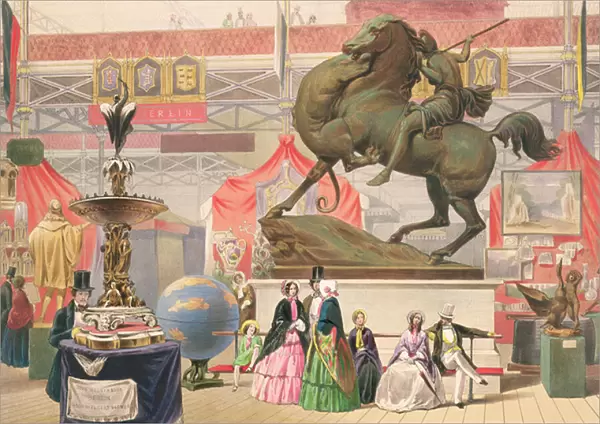 View of the East Nave of the Crystal Palace with Sculpture (the Amazon) (coloured litho)