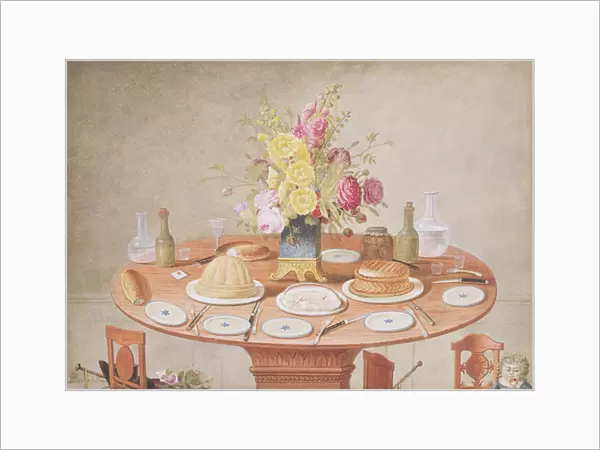 PD. 869-1973 Still Life with a Vase of Flowers on a Table Set for a Meal, c