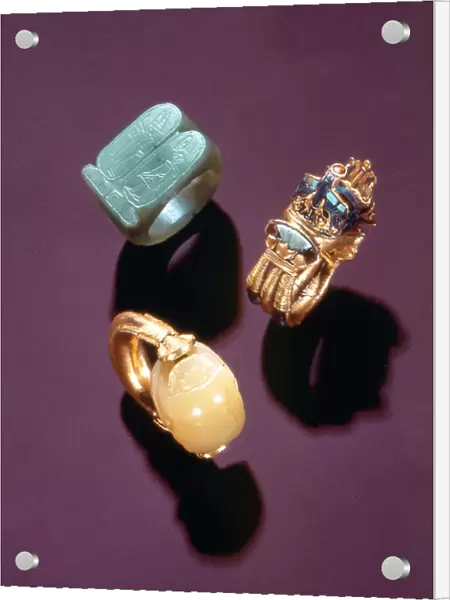 Three rings, from the Tomb of Tutankhamun (c. 1370-1352 BC) New Kingdom (gold)