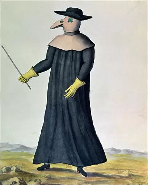 Costume designed to protect doctors from the plague, 1720 (w  /  c on paper)