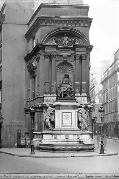 Moliere Fountain, 1844 (marble & stone) (see also 346524, 346525) (b  /  w photo)
