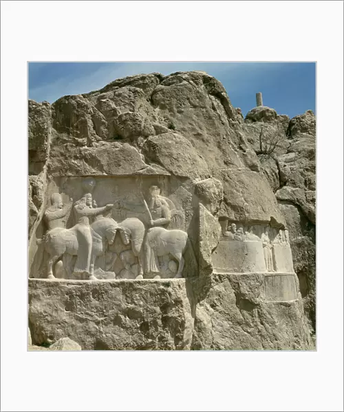 Two bas-reliefs, the left with the investiture of Bahram I (r