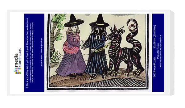 A Black and a White Witch with a Devil Animal, Illustration from a collection of