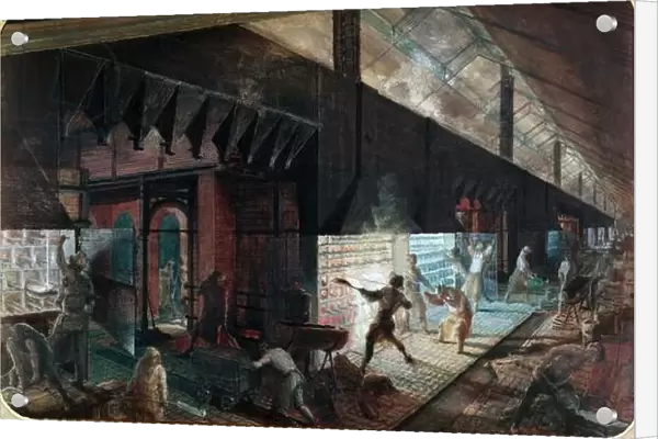 Zinc production at the Vieille Montagne factory, Saone-et-Loire, c. 1860 (w  /  c on paper)