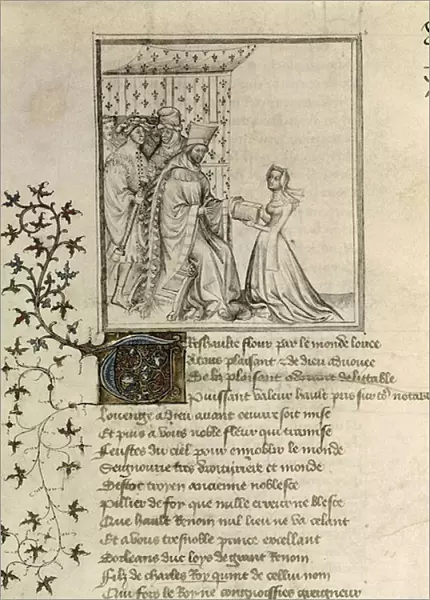 Ms Fr 848 fol. 1 Christine de Pisan (1364-1430) presents her work to Louis