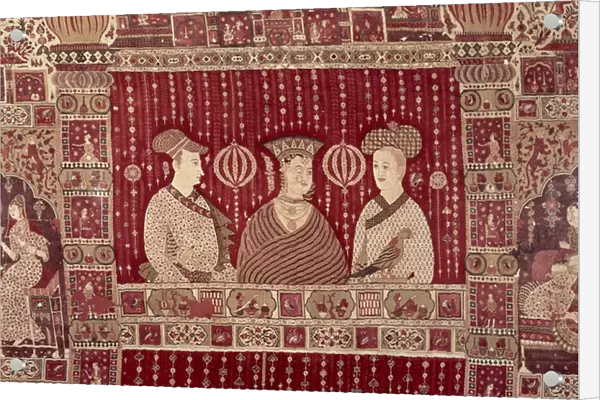 Indian woman with European traders, Madras region, Ahmedabad (painted cotton)