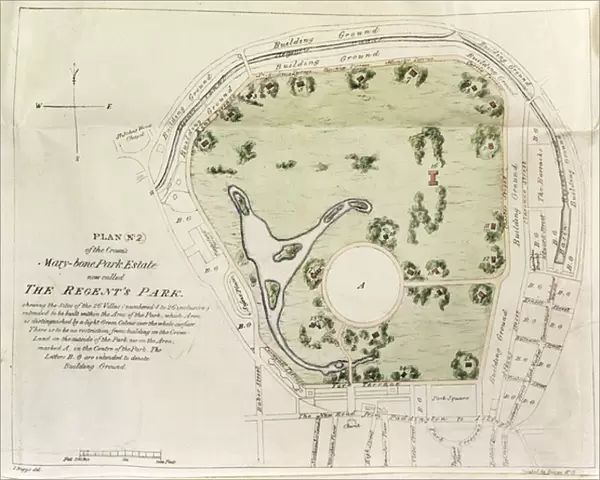 Plan of Regents Park, printed by Boosey & Co. 1822 (engraving)