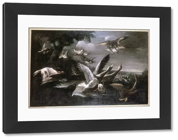 Eagle, Wild Geese and Dogs (oil on canvas)