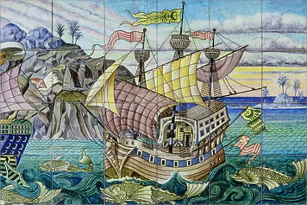 Tiles depicting galleons, 1888-97 (ceramic)