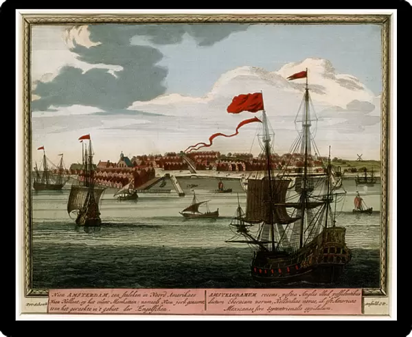 New Amsterdam from the Water, 1702 (hand-coloured engraving)