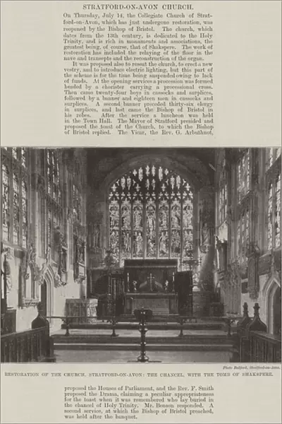Restoration of the Church, Stratford-on-Avon, the Chancel, with the Tomb of Shakspere (b  /  w photo)