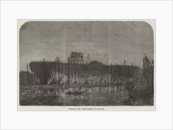 Working on the 'Great Eastern'by Gaslight (engraving)