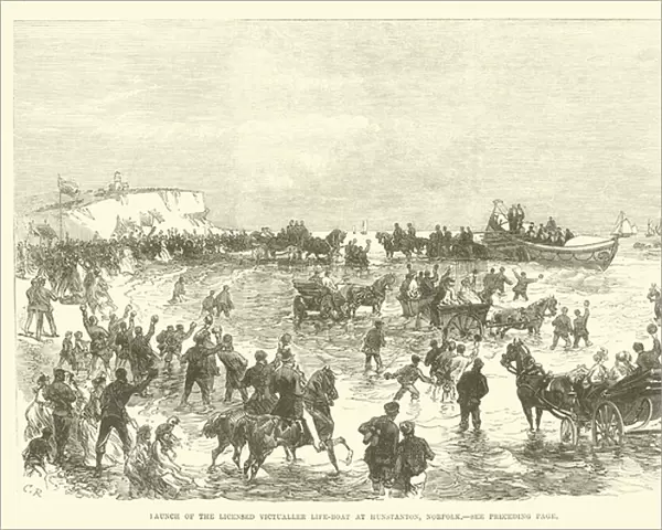 Launch of the Licensed Victualler Life-Boat at Hunstanton, Norfolk (engraving)