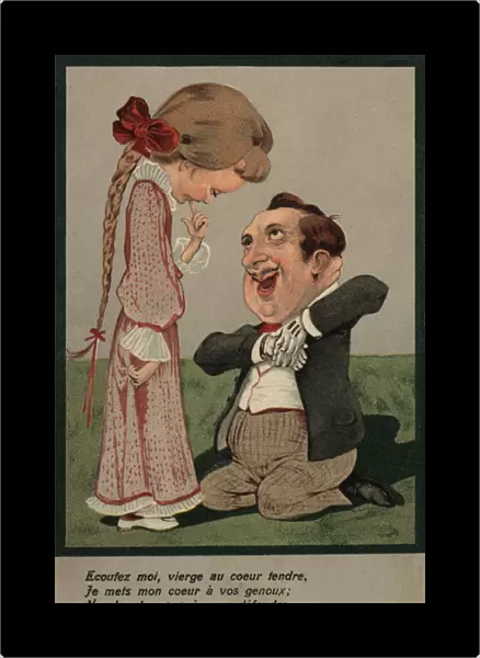 Man proposing (colour litho)