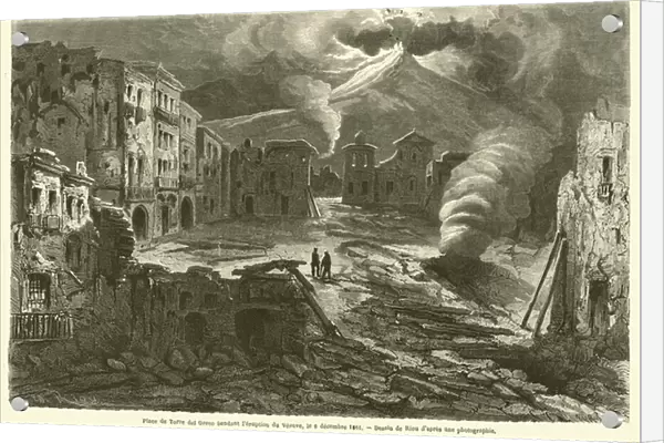 Place de Torre del Greco pendant l eruption du Vesuve, le 8 decembre 1861 (engraving)