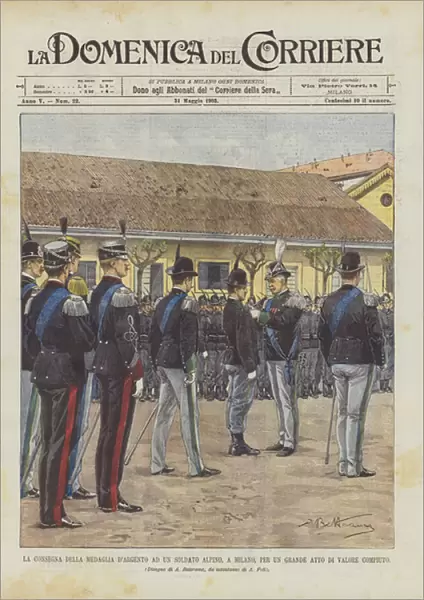 The Presentation Of The Silver Medal To An Alpine Soldier, In Milan, For A Great Act Of Valor Accomplished (colour litho)