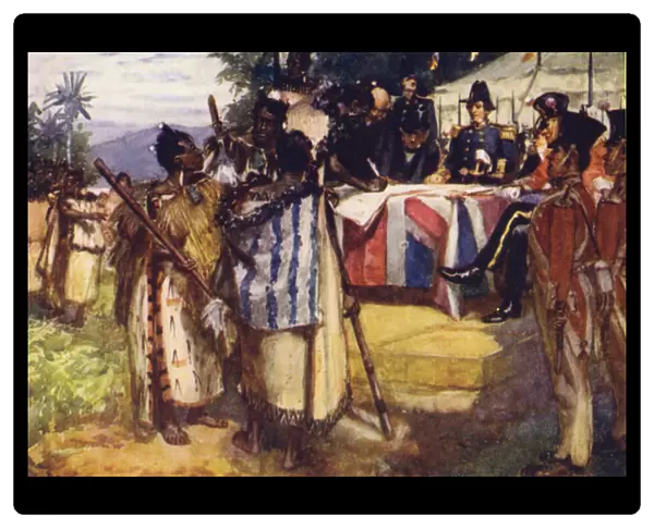 Signing the Treaty of Waitangi (colour litho)