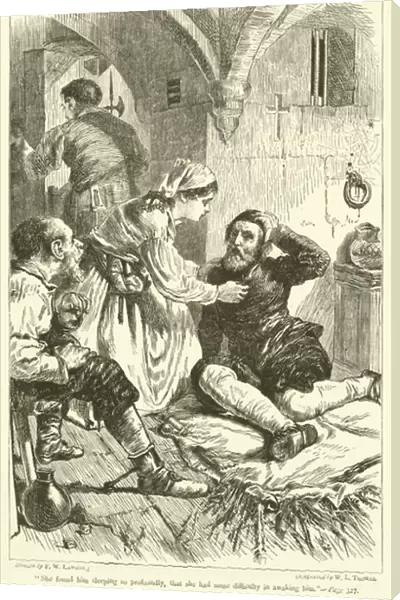 'She found him sleeping so profoundly, that she had some difficulty in awaking him'(engraving)