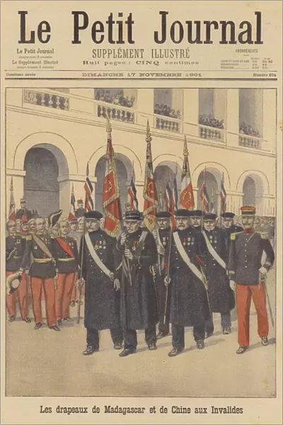 Flags of the Madagascar and China campaigns at Les Invalides, Paris (colour litho)