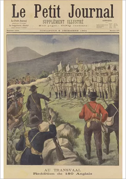 Surrender of 180 British soldiers to the Boers in South Africa (colour litho)