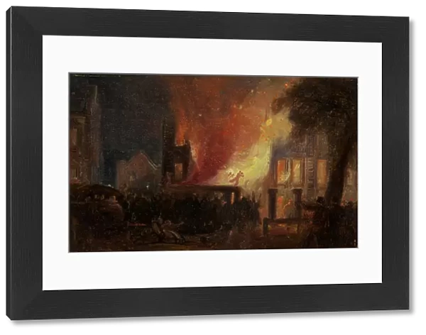 Bristol Riots: The Burning of Queen Square: the Custom House, 1831 (oil on paper)
