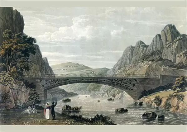 Waterloo Bridge over the River Conwy, Wales (colour engraving)