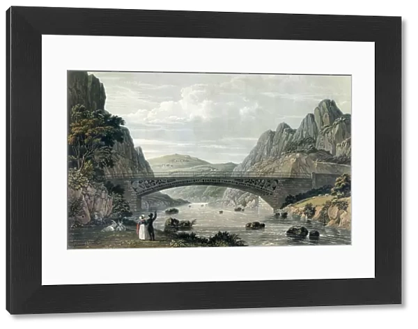 Waterloo Bridge over the River Conwy, Wales (colour engraving)