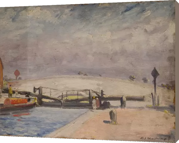 Canal Scene, Welton Lock and Lodge, 1927 (oil on board)