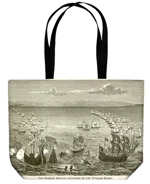 The Spanish Armada attacked by the English Fleet (engraving)