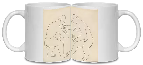 The Wrestlers, 1913 (ink over pencil on paper)