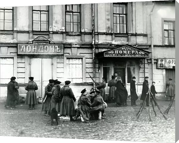 Militiamen in a St Petersburg street, October 17, 1905 (b  /  w photo)