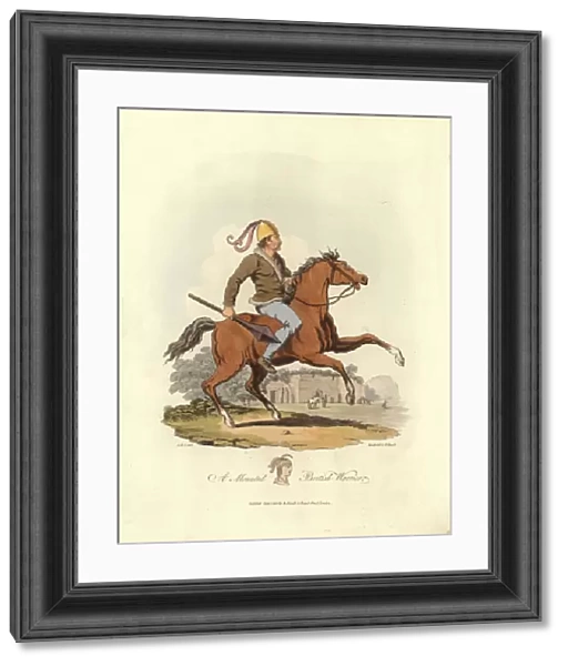 A mounted British warrior (coloured engraving)