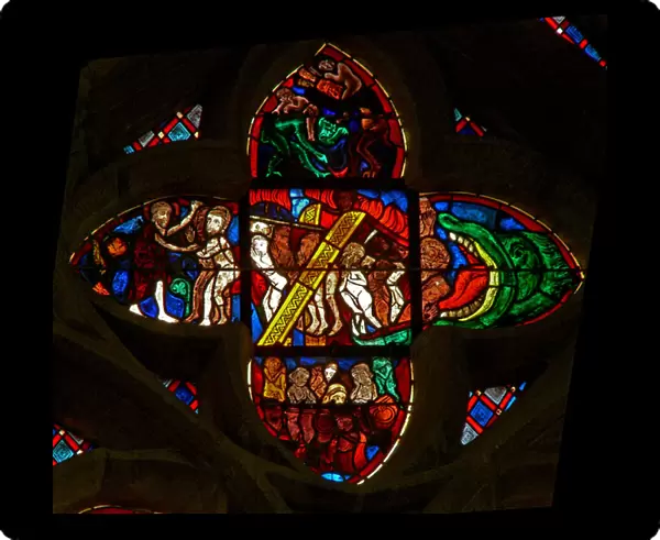 Window Ew depicting the Harrowing of Hell  /  Mouth of Hell (stained glass)