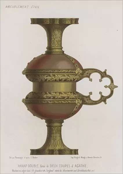 Double goblet formed from two agate cups (chromolitho)