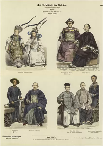 Costume of Chinese people of the East Indies, 1880 (coloured engraving)