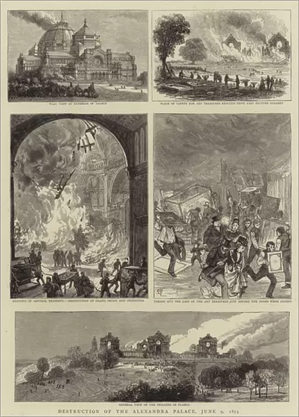 Destruction of the Alexandra Palace, 9 June 1873 (engraving)