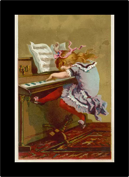 Girl playing a piano (chromolitho)