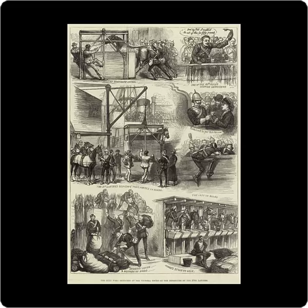 The Zulu War, Sketches at the Victoria Docks on the Departure of the 17th Lancers (engraving)