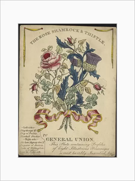 The Rose, Shamrock and Thistle to General Union (colour engraving)