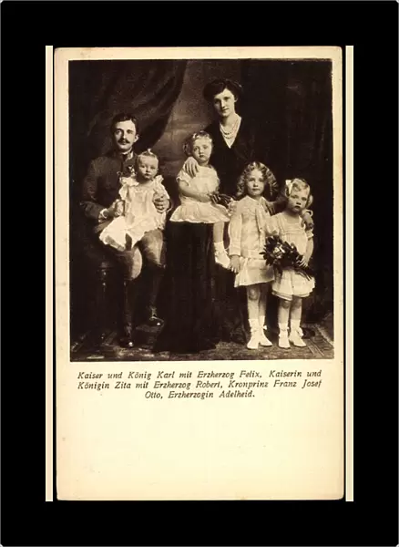 Ak Emperor and King Charles I with Archduke Felix, Empress Zita, Children (b  /  w photo)