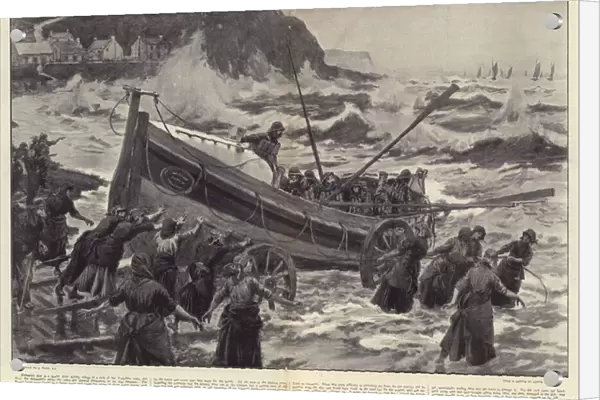 The Heroines of Runswick Bay, Women launching the Lifeboat to save their Husbands (litho)