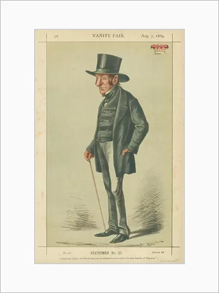 The Duke of Somerset, Proud and sincere yet liberal and just he refused to serve under this most humble of Premiers, 7 August 1869, Vanity Fair cartoon (colour litho)