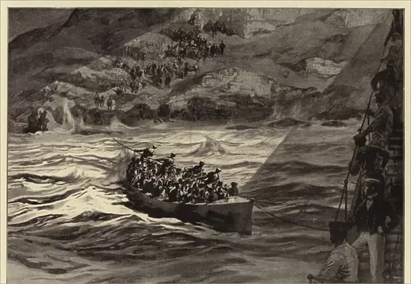 The Wreck of the Steamer 'China', landing the Passangers on Perim Island (litho)