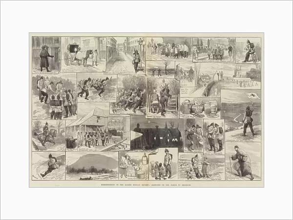 Reminiscences of the Easter Monday Review, Sketches on the March to Brighton (engraving)